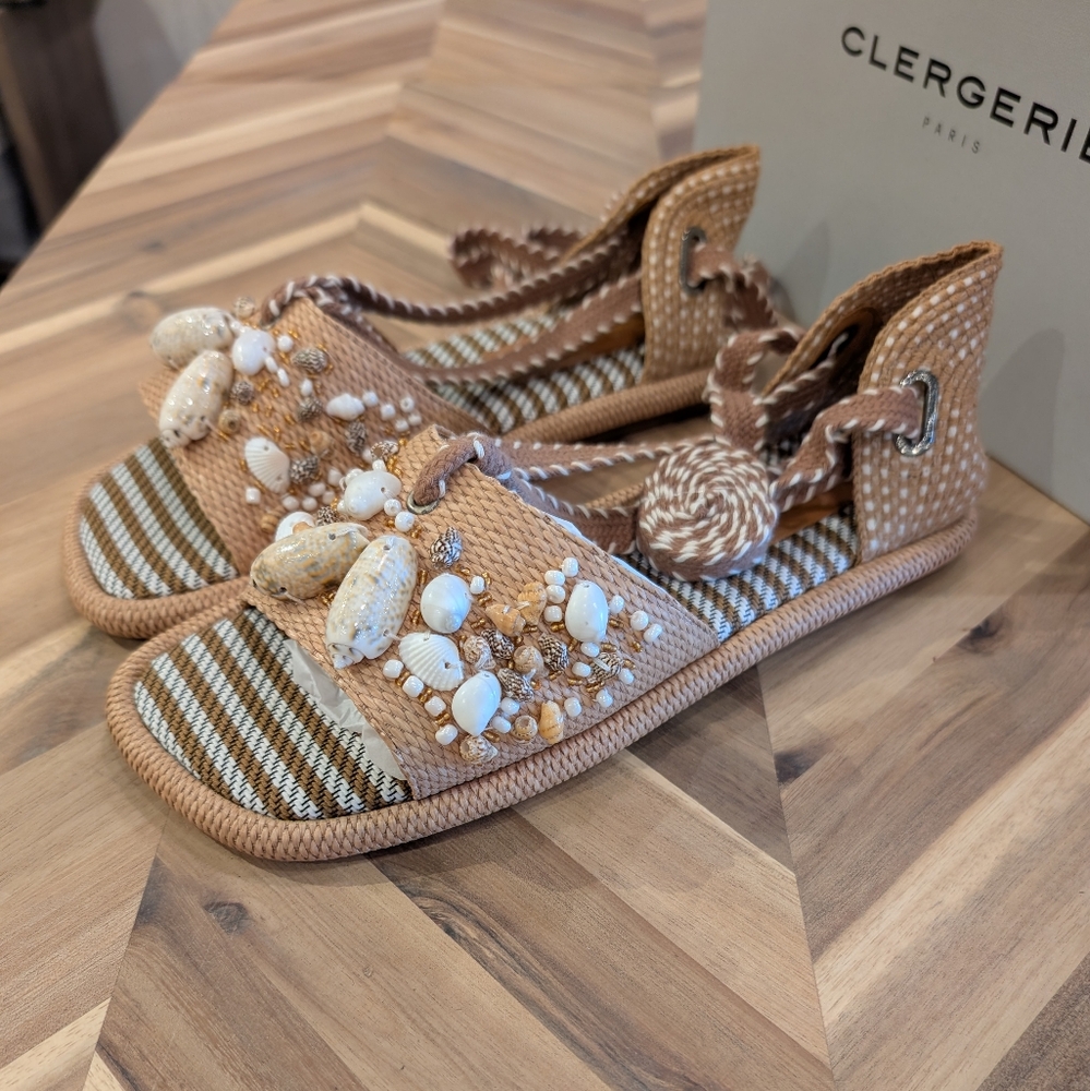 Robert Clergerie Beige Sandals with Shell Accents BNWB